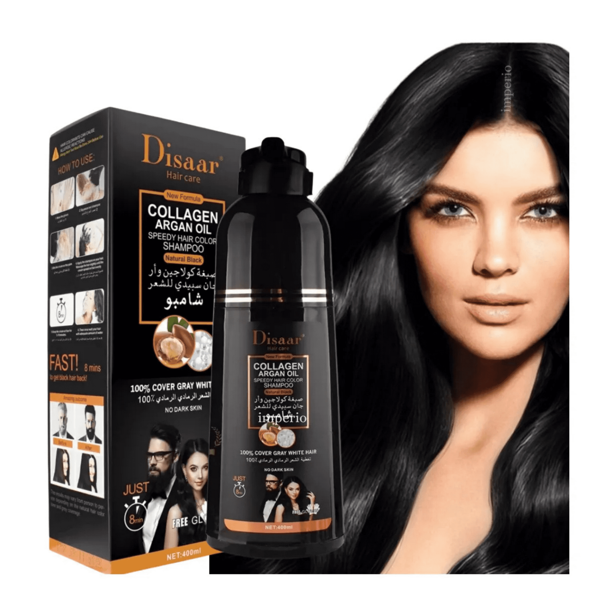 Disaar - Shampoo Tinte Negro Argán Cubre Canas Suaviza Repara