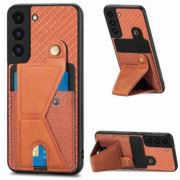 Funda Resistente para Samsung Galaxy S22 con Tarjetero y Soporte, Diseño Magnético Marrón