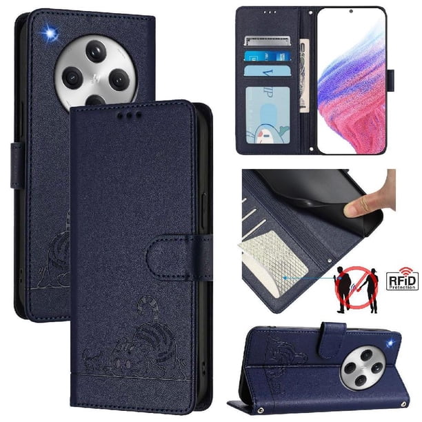 Funda tipo cartera FOXDOCK para OPPO Find X8 PRO con soporte, ranuras, RFID, diseño de gato