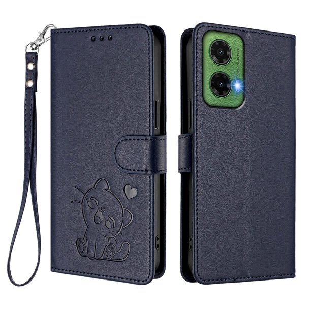 Motorola MOTO G35 5G Funda Billetera con Estampado de Gato, Azul