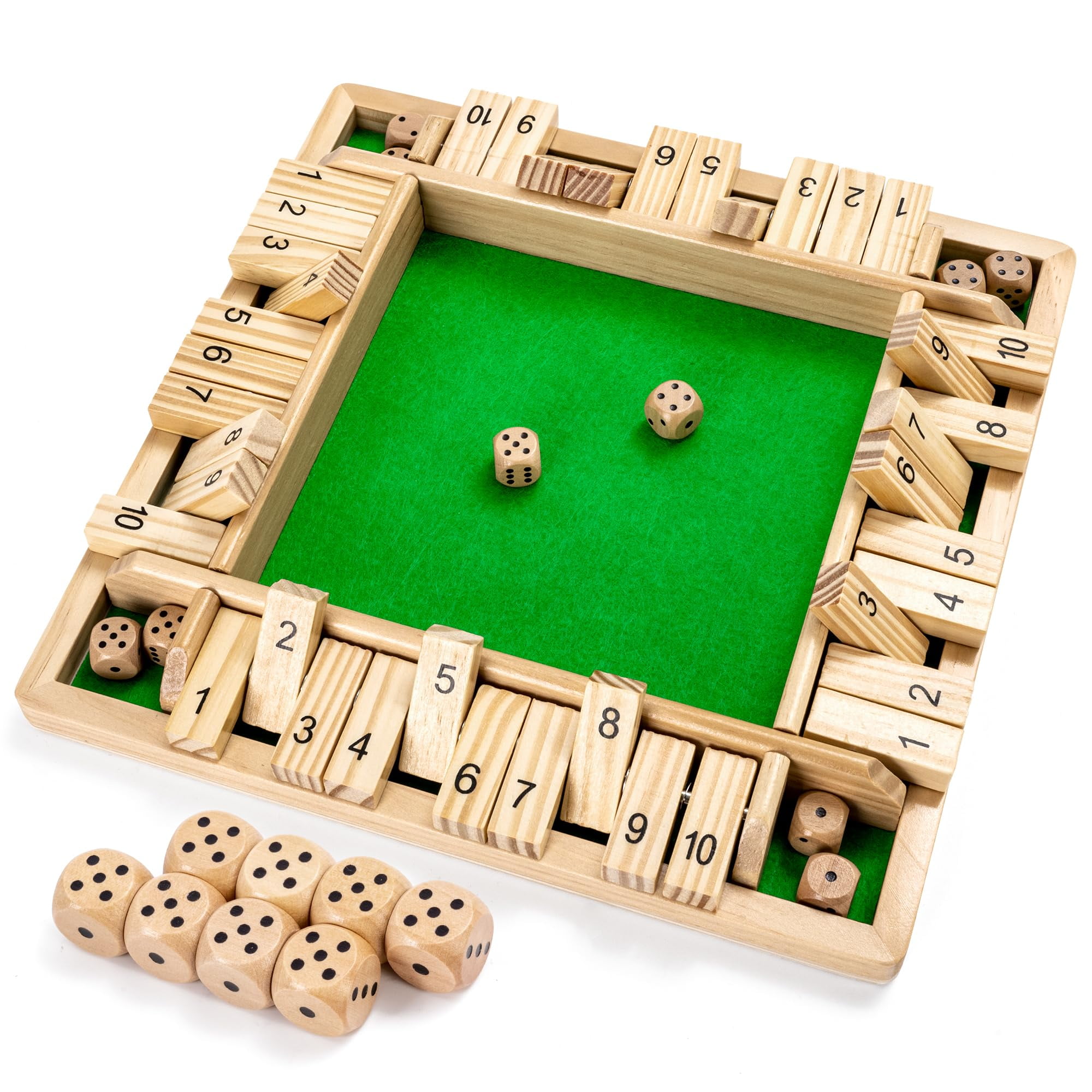 Tablero Shut The Box Game Ropoda De Madera De 4 Caras, 30 Cm Con 8 Dados