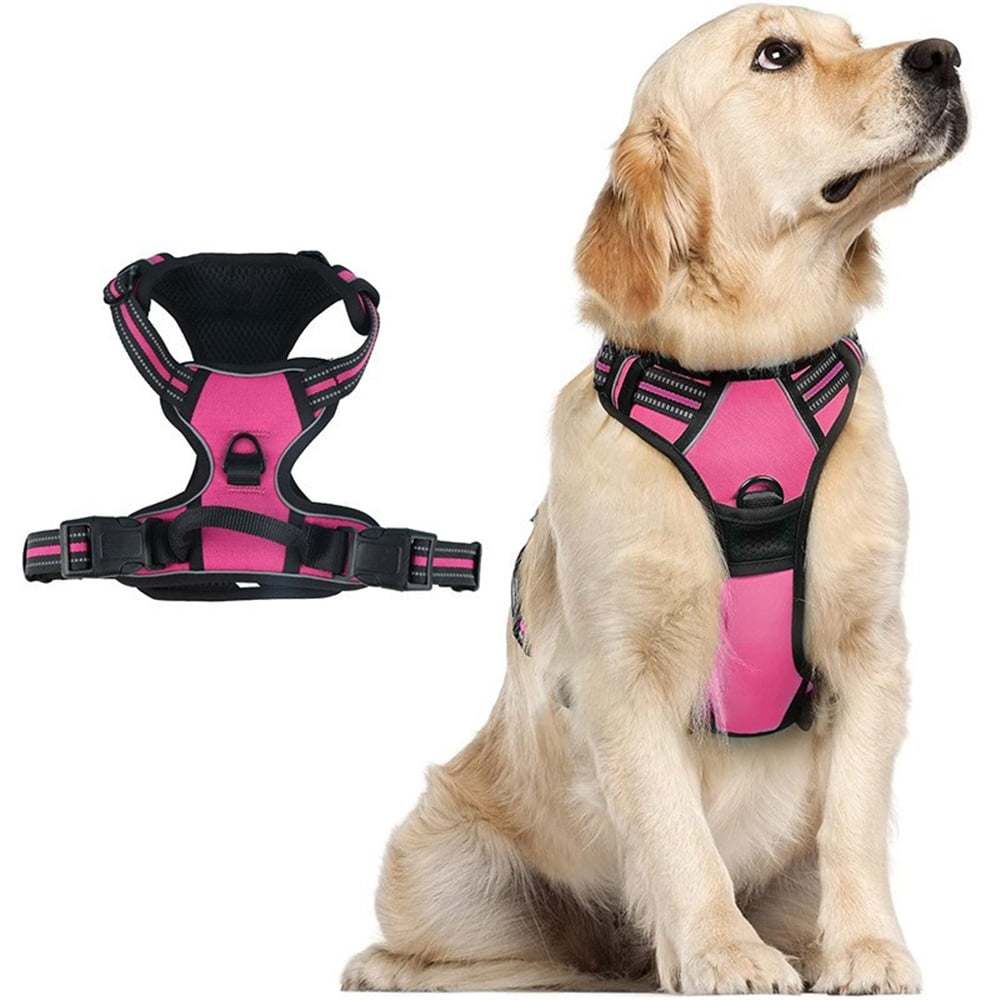 Xusx111 - Arnés Para Perros Sin Tirar, Acolchado Suave Ajustable, Chaleco De Nylon Reflectante Sin Asfixia Para Mascotas Con Manija De Control Fácil Para Perros De Tamaño Medio, Rojo Rosa, M