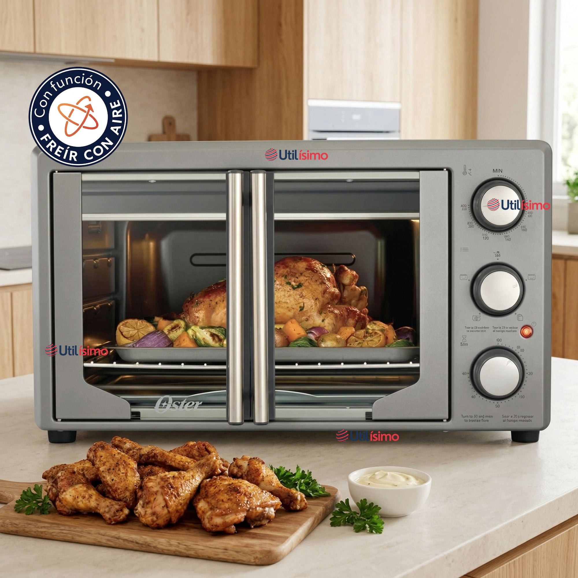 Horno Con Freidora De Aire Oster® De 42 Litros, Puertas Francesas, Tssttv42fdmafns 1700w