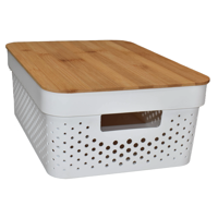 Wakeshome - Contenedor De Almacenamiento De Plástico Con Tapa De Bambú Cestas De Organización 11 L