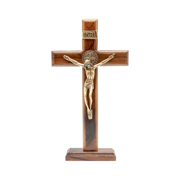 Crucifijo para intercesión, pared o mesa, cruz de madera con San Benito, 25 cm