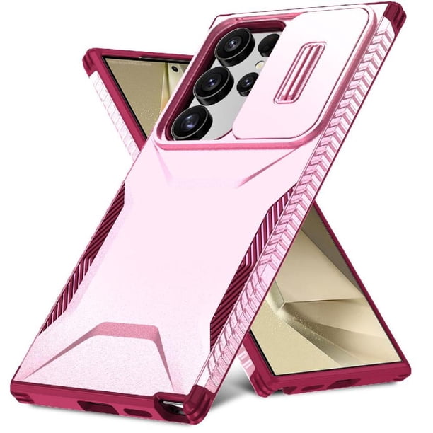 Funda Resistente para Samsung Galaxy S24 Ultra con Tapa Deslizante y Protección Militar Rosa