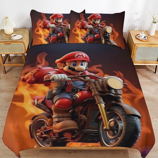 Super Mario 3-Piece Comforter Set for Bedroom Super Mario Bedding Set for Kids Adults Soft Microfiber Duvet Cover Set with Zipper Closure