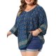 thumbnail image 4 of Agnes Orinda Blusas de Talla Grande para Mujer Estilo Bohemio Escolar Universitario con Estampado Floral Escote en V Manga 3/4 Top Elegante Casual para Trabajo Túnica 2X Azul, 4 of 6