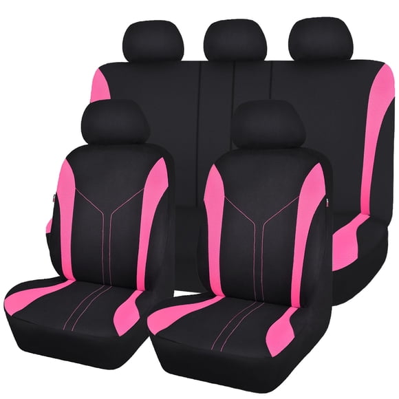 Juego Completo De Fundas Para Asientos De Coche Poliéster Negro Y Rosa