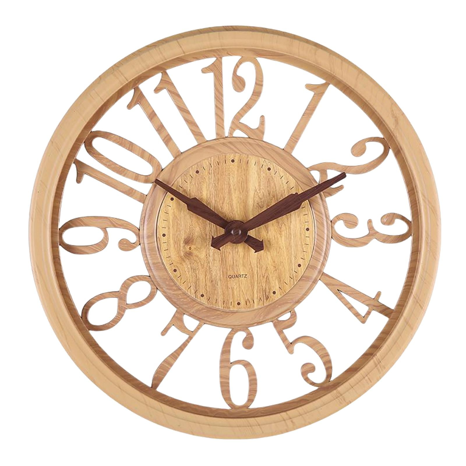 Bothyi - Reloj De Pared De Estilo Europeo De 12 ", Textura De Madera Hueca Redonda Para El Hogar, Cafetería, Bar, Madera Natural