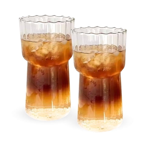 Santú Home & Deco - Set 2 Vasos Vidrio Estriado Alto 590Ml Bebidas Y Cafe