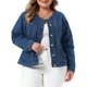 thumbnail image 1 of Chaquetas de Mezclilla sin Cuello de Talla Grande para Mujeres de Agnes Orinda, Abrigos de Jean Casual con Bolsillo y Manga Larga Abotonada para la Escuela y la Universidad 1X Azul Oscuro, 1 of 6