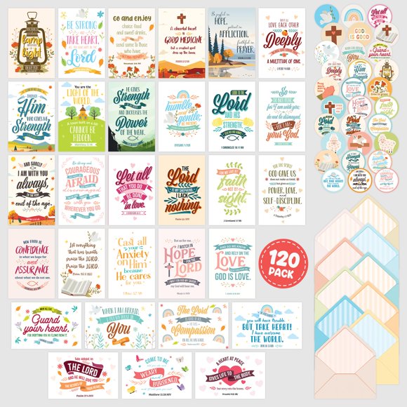 Tarjetas de ánimo cristianas decorativas de 4 x 6 pulgadas, 120 unidades, paquete a granel