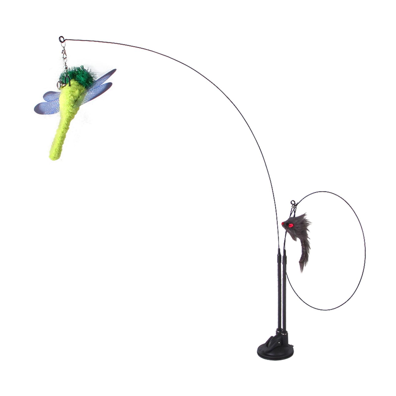 Magideal - Juguete De Varita Para Gatos, Juguete Interactivo Para Gatos Con Ventosa, Juguetes De Resorte De Plumas Para Gatos De Interior, Juguetes Para S , Y Libélula Y Gusano