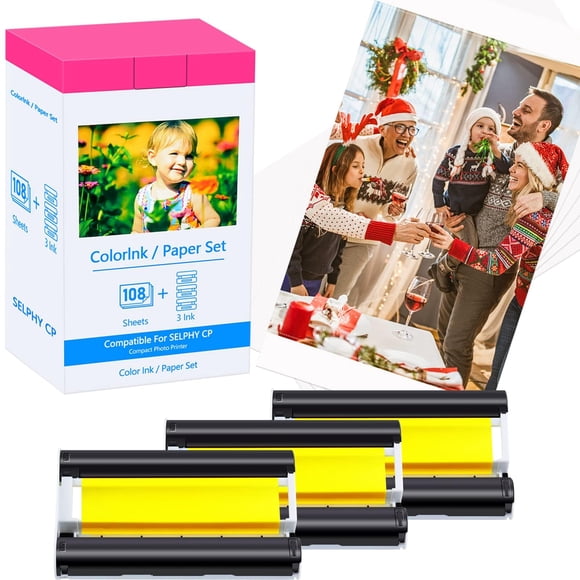 Set de tinta y papel KCMYTONER compatible para Canon Selphy CP1500 CP1300