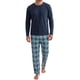 thumbnail image 1 of INSPIRE CHIC Conjunto de Pijama de Manga Larga para Hombre de Color Sólido y Pantalones de Cuadros S Azul Marino, 1 of 5