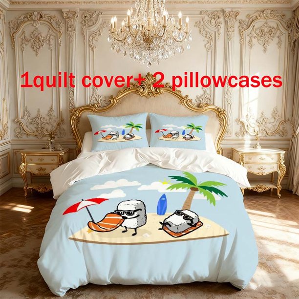 3pcs Sushi Island Theme Printed Bedding Set | Includes 1 Duvet Cover and 2 Pillowcases Polyester