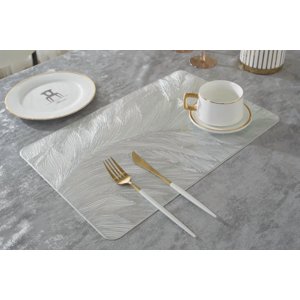 Atlas - Mantel Individuals Plumas En Relieve Plateado