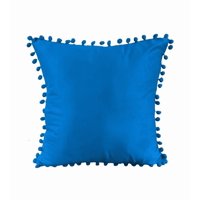 Genérico - Pack De 2 Fundas De Cojines Terciopelo Con Pompones 45X45 Cm Celeste