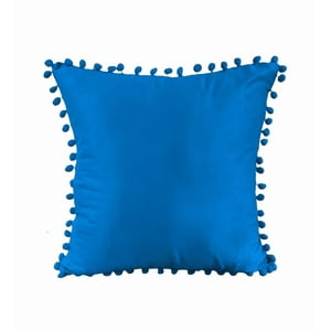 Genérico - Pack De 2 Fundas De Cojines Terciopelo Con Pompones 45X45 Cm Celeste