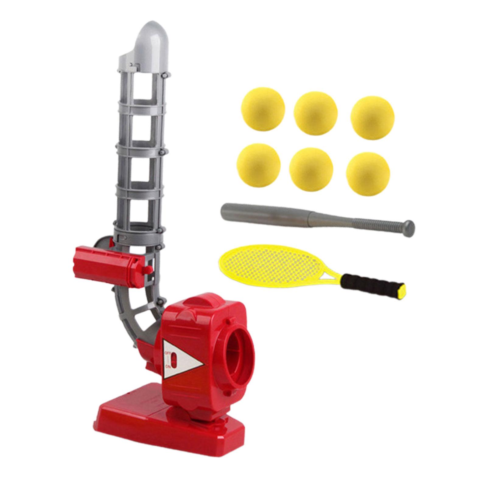 Magideal - Lanzador Automático De Pelotas Para Máquina Lanzadora De Béisbol, 1 Bate De Béisbol, 6 Pelotas De Eva, Juego De Juguetes De Jardín Para Adolescentes A Rojo