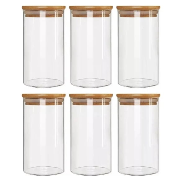 Set 6 Frascos Tarro Tapa Bambú 500ml