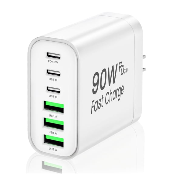 Bloque de carga RUMIXI, 90 W, GaN, USB C, 6 puertos para iPhone/Samsung