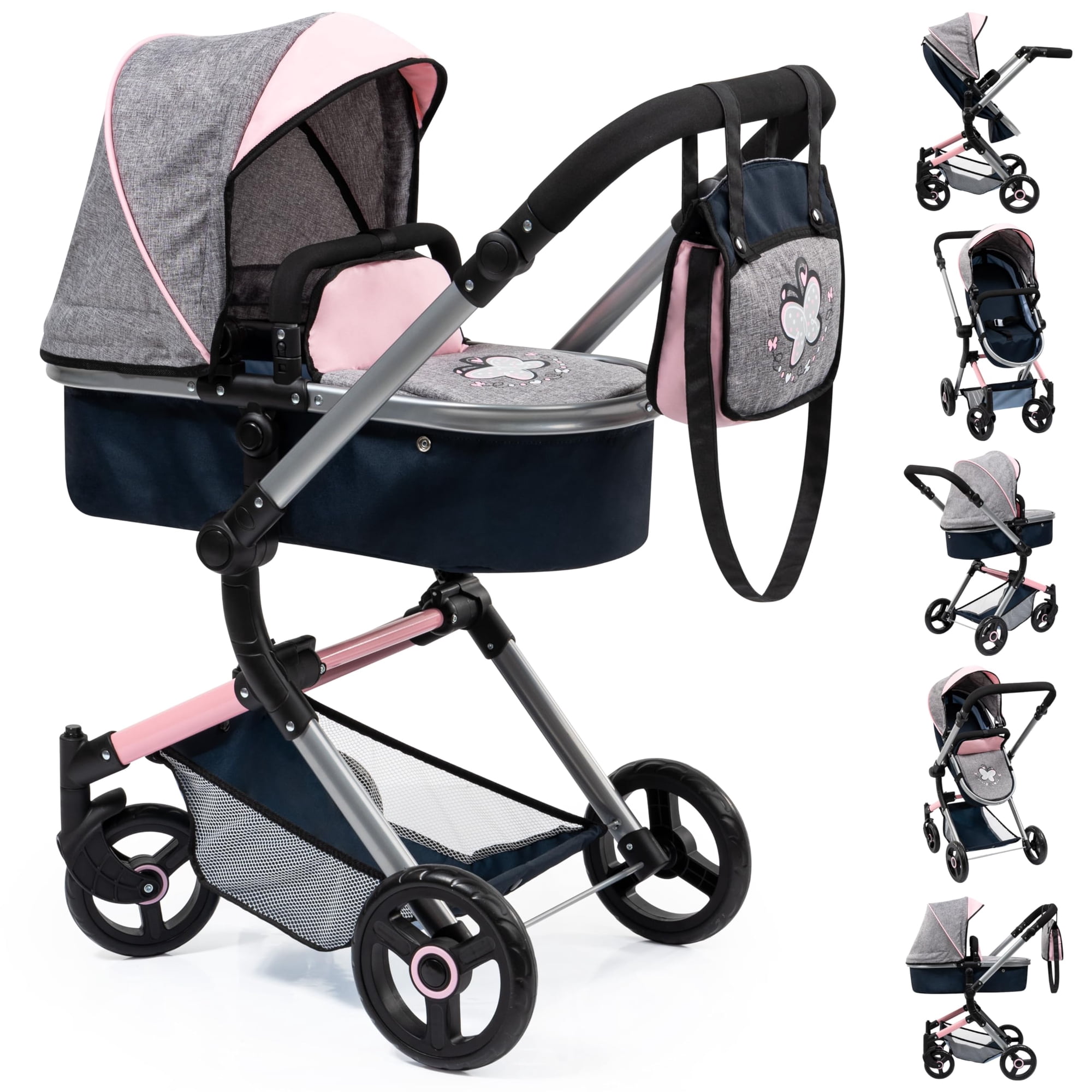 Carrito Dolls Pram Bayer Design Neo Vario Con Bolsa, Color Rosa