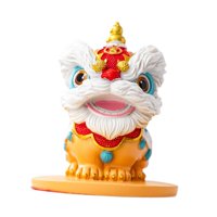 Bothyi - Estatuilla En Miniatura De Resina, Casa De Té Para Mascotas, Comedor, Estatua De León Chino, Pequeña, Roja