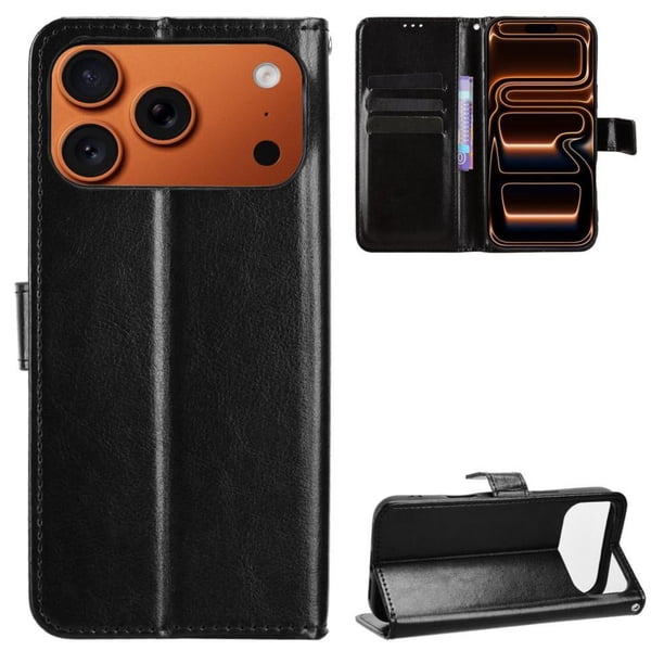 Funda tipo libro para iPhone 17 Pro, cartera todo‑en‑uno, funda multifuncional con tarjetero y correa de muñeca desmontable