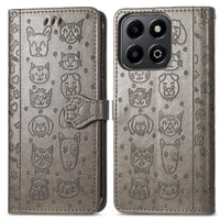 Funda Cartera Foxdock Para Honor 200 Smart , Flip Pu Con Relieve De Gatos Y Perros, Tarjetero Y Soporte