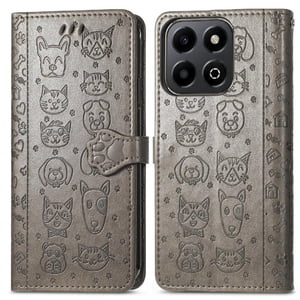 Funda Cartera Foxdock Para Honor 200 Smart , Flip Pu Con Relieve De Gatos Y Perros, Tarjetero Y Soporte