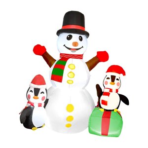 Magideal - Muñeco De Nieve Inflable Navideño Con Dos Lindos Pingüinos, Decoración Navideña, Adorno De 5,9 Pies De Altura Con Luces Para Vacaciones En El Jardín