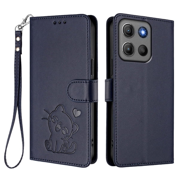 Motorola MOTO G15/G15 Power Funda Billetera de Gato, Azul