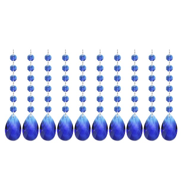 Uxcell Colgantes de Cristal en Forma de Lágrima para Candelabro, Paquete de 10, Longitud de 165mm, Prismas de Candelabro de 38mm, Azul Oscuro