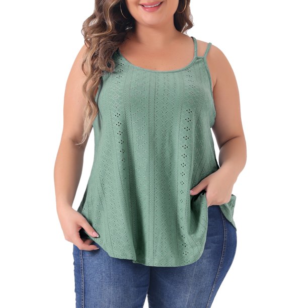 Agnes Orinda Blusas sin Mangas de Talla Grande para Mujeres Bordado de Ojales Sin Mangas Tirantes Ajustables Corte Suelto Cami Tops 2X Gris Verde