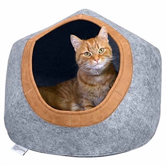 Cama redonda de fieltro para gatos Kitty City, cálida y acogedora, gris