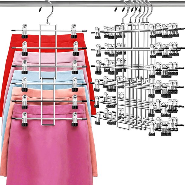 Perchas para pantalones Lumigens de 6 niveles que ahorran espacio, paquete de 6 unidades de metal