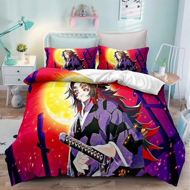 Bed- Duvet- Cov-er Anim-e Cartoon Demon-Sla-yer Bedding -Sets 3D Lightweigh-t 3 Piece C-omforter Sets 1 Duvet Co-ver and 2 -Pillow Shams for Boys Girl