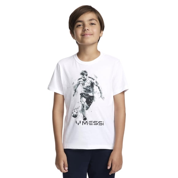 Remera Messi para niños, corte slim fit, algodón, estampado gráfico, blanca, 10-12