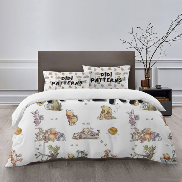 Winnie the pool Bedding Sets Bed Cartoon Duvet Cover Lightweight 3 Piece Bet Sets for Kids Boys Girls