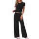 thumbnail image 1 of INSPIRE CHIC Conjuntos de Pijama para Mujer, Top de Manga Corta de Punto, Pantalones Largos con Volantes y Pierna Ancha, Chándal de 2 Piezas, Conjuntos de Pj para Estar en Casa, Talla S, Negro, 1 of 6