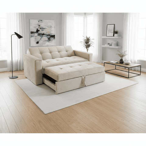 Muebles New - Sofa Cama Novus Tres Posiciones Beige Felpa