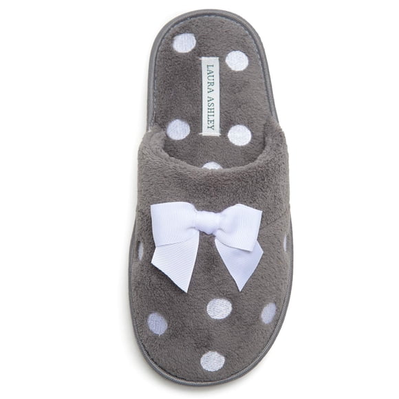 Zapatillas Laura Ashley de felpa gris con lunares para mujer