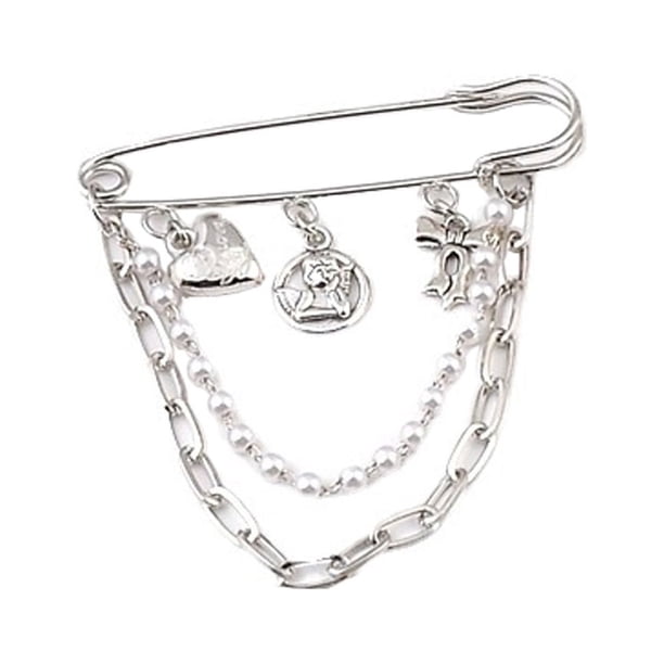 Broche de cadena larga colgante para hombres y mujeres, estilo retro, con pasadores de barra, imperdible, estilo punk, con cadenas, para suéteres, chal, cuello, abrigos, broches para niñas.
