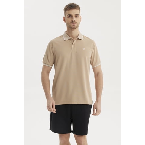 Fashionspark - Polera Hombre Slim Cuello Camisero Beige