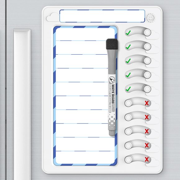 Borrado en seco KAQUBE de Chore Chart para niños con 10 deslizadores blanco/azul