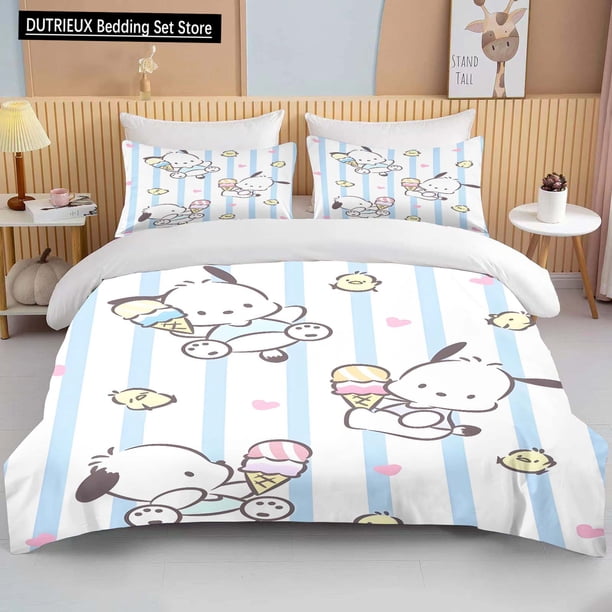 Kawaii Pochacco Printed Bedding Set Cartoon Anime Duvet Cover Comforter Pillowcase Boys Girls Children Adults King Gift