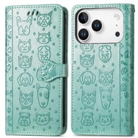 Funda Cartera Foxdock Para Iphone 17 Pro , Flip Pu Con Relieve De Gatos Y Perros, Tarjetero Y Soporte