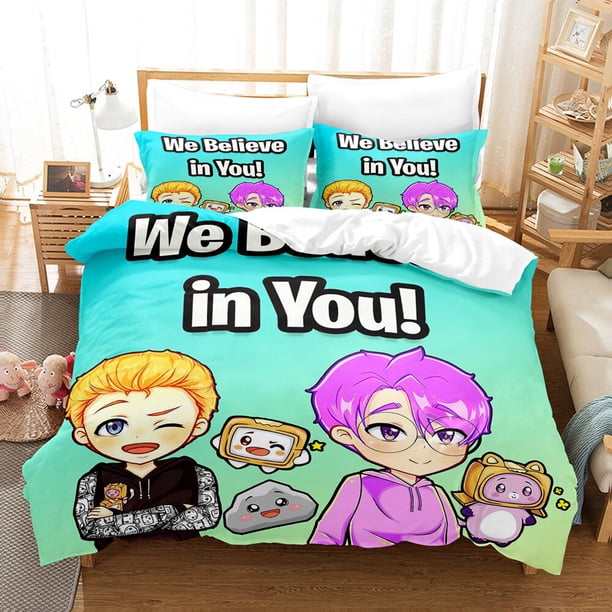 Cartoon Lankybox Bedding Set Quilt Cover and Pillowcase Queen3-Piece Bedding Set (1 Duvet Cover + 2 Pillow Shams)